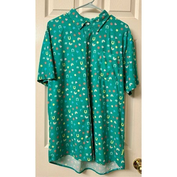 Tipsy Elves Lucky Charm Fitted Button Down Men’s Short Sleeve Shirt Large - Picture 4 of 12